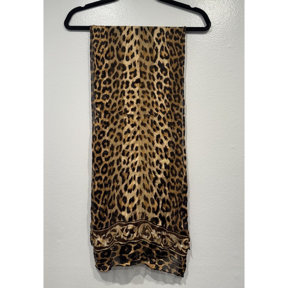 Bill Blass Silk Scarf Leopard Print Classy Glam Elegant Old Money Art Deco Boho